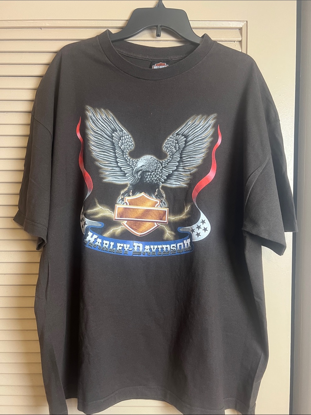 Harley-Davidson Black Tee with Eagle and Red Ribbon Accents Sz 2X
